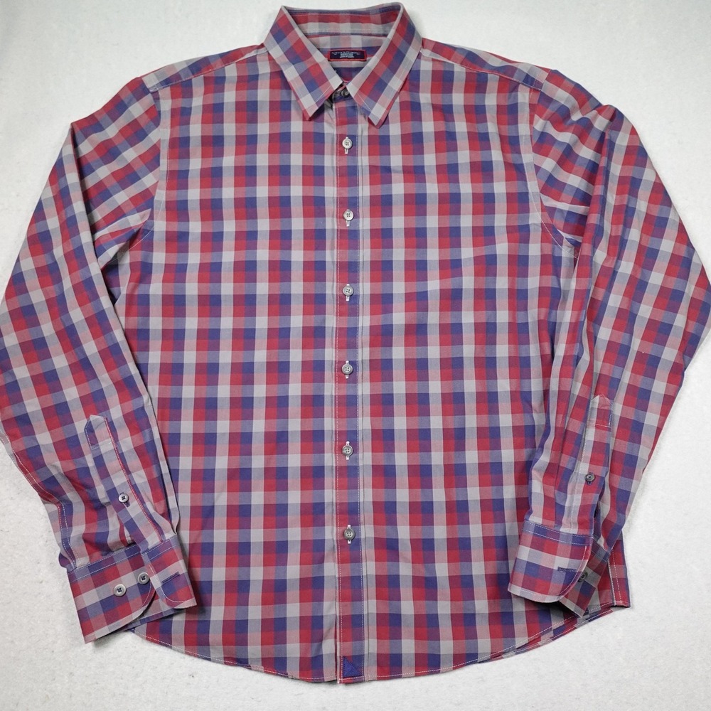 UNTUCKit Shirt Mens Medium Red Blue Plaid Wrinkle Free Button Up Non Iron